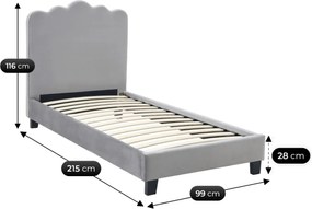 Ágy 90x200 cm méretben, szürke színben, velúr kárpittal CRATER
