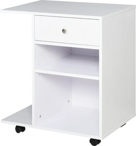 Vinsetto Multifunkcionális Irodai Nyomtatószekrény Kerekekkel, 2 Rekesszel, Fiókkal és CPU Tartóval, Állítható Polccal, 60x40x68.5 cm, Fehér Facsíkos