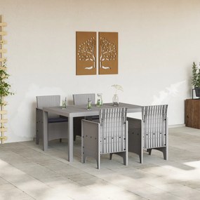 5 Darabos Kerti Étkező Szett Párnázott Világosszürke Poli Rattan