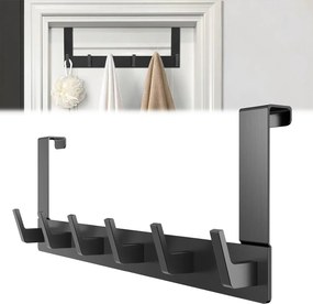 Non-invazív Ajtó Akasztó Fekete Loft Fém 6 Akasztós 40CM