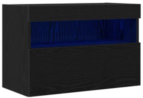 TV Fali Szekrény LED Fénnyel Fekete Tölgy 60x30x40 cm
