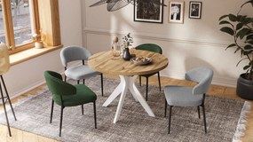 Mazzoni RENZO Wotan Tölgy/fehér láb - KEREK ASZTAL Ø110 180 cm-re BŐVÍTHETŐ | A KONYHÁBA ÉTKEZŐBE NAPPALIBA RETRO