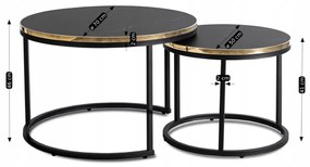 Dohányzóasztal Szett ARON Fekete márvány/Arany