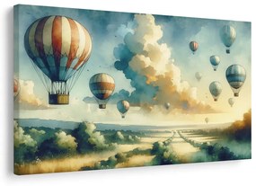 Kép hőlégballonok repülése a táj felett