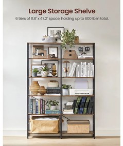 Könyvespolc, tárolópolc, rusztikus barna 172×120×30 cm