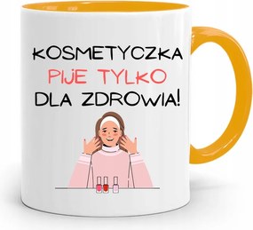 Sárga Bögre Kozmetikusnak Csak Egészségre Iszik, fényképes nyomattal