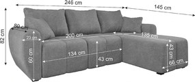 SEVIO L alakú kihúzható sarokkanapé, 246x145 cm, sötétszürke, univerzális + 2 párna INGYEN