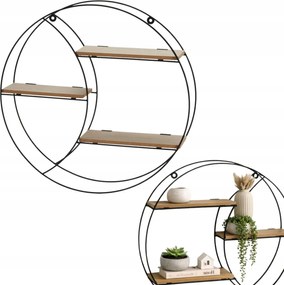 Fali Polc Fém, mdf fekete Kerek 44 cm Nappali Dekoráció