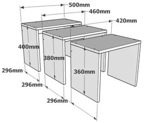 KÉSZLET 3x Kisasztal GUL barna/fehér/szürke