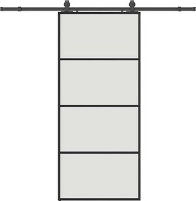 vidaXL fekete ESG üveg tolóajtó fémszerelvény-szettel 90x205 cm