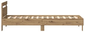 LED világítással ellátott ágykeret, Kézműves tölgy 75x190 cm, Mérnöki fa