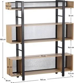 3 polcos polcállvány, tölgy/fekete, KILIS NEW TYP 4