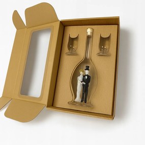 Kancsó menyasszony és vőlegény esküvői ajándék poharakkal és ajándékdobozzal