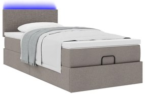 tópszínű szövet ottomán ágy matraccal &amp; LED-ek 90x200 cm