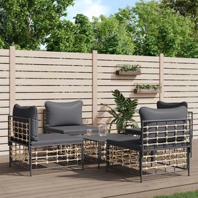 5 részes antracitszürke polyrattan kerti ülőgarnitúra párnákkal