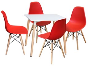 Étkezőasztal 80x80 UNO fehér + 4 szék UNO piros