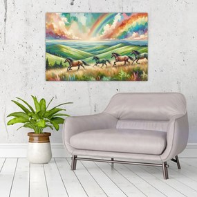 Kép – Vágtázó lovak a tájban (90x60 cm)