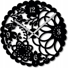 Falióra 50 cm Fa Falióra Nagy Fekete Pillangók Virágok 3D