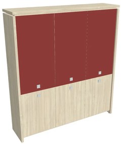 Verno magas szekrény 188 x 46 x 210 cm, kombinált ajtó, akác / piros