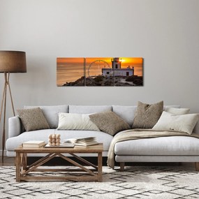 Világítótorony naplementekor képe (órával) (90x30 cm)