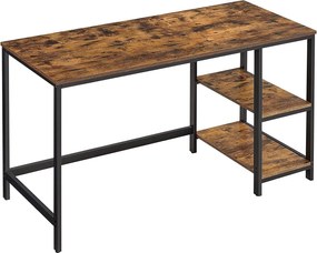 Számítógépesasztal 140x60 cm, irodai asztal 2 polccal jobb vagy bal oldal, barna- fekete