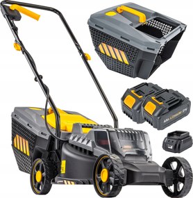 Akkumulátoros Fűnyíró 21V 4AH Akkumulátor Töltő 2X Akkumulátor Erős Kosár 30L