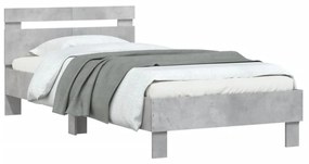 betonszürke szerelt fa ágykeret fejtámlával 100x200 cm