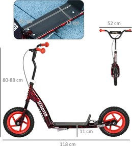 AIYAPLAY gyerek roller, állítható magasságú roller gyerekeknek, fékkel, acél, műanyag, piros