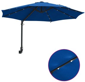 Falra szerelhető kerti napernyő LED-del Azúrkék 248 cm