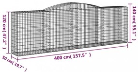 vidaXL 6 db íves horganyzott vas gabion kosár 400x50x120/140 cm