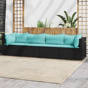 4 részes fekete polyrattan kerti ülőgarnitúra párnákkal