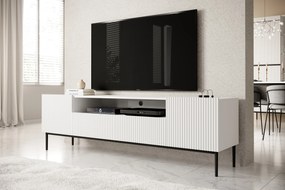 Nicole TV-szekrény 200 cm nyitott polccal és fiókokkal - matt fehér / fekete lábak