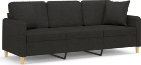 vidaXL 3 személyes fekete szövet kanapé díszpárnákkal 180 cm