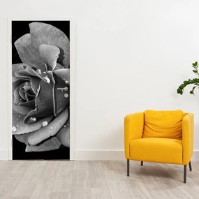 Fotótapéta ajtóra - Rózsa, fekete-fehér (95x205cm)