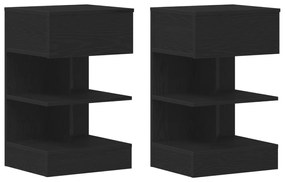 Éjjeli asztal 2 db Fekete Tölgy 40x35x65 cm Mérnöki Fa