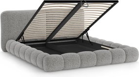 Szürke kárpitozott ágyneműtartós franciaágy ágyráccsal 180x200 cm Solange – Micadoni