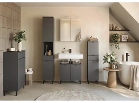 Antracitszürke fali tükrös fürdőszoba szekrény 60x71 cm Arcena – Germania