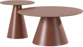 Barna kerek dohányzóasztal szett 2 db-os üveg asztallappal ø 80 cm Vida – MOME