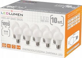 10 db-os Led izzó szett E27 10W=75W 1055lm 270° Nincs villódzás Meleg 3000K
