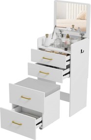 HOMCOM 3 az 1-ben Sminkasztal Stool-lal Tükörrel Fiókokkal Modern Sminkasztal 48x40x90 cm Fehér | Aosom