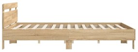sonoma tölgy színű szerelt fa ágykeret fejtámlával 200 x 200 cm