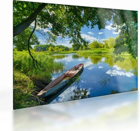 Egy nyári folyó képe hajóval (üvegen) (70x50 cm)