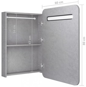 betonszürke LED-es tükrös fürdőszobaszekrény 60 x 11 x 80 cm