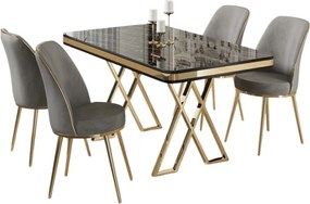 Vals étkezőgarnitúra, fekete márvány-arany, 130 cm – TR240CHR2347
