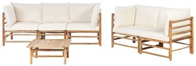 Ötszemélyes bambusz ülőgarnitúra dohányzóasztallal és törtfehér párnákkal CERRETO Beliani