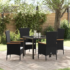 Kert étkező szett párnával 5 pcs Fekete Poli rattan