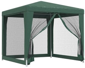 zöld HDPE rendezvénysátor 4 hálós oldalfallal 2,5x2,5 m