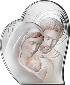 Szent Család kép ezüst modern szív Méret: 16.2x19.5 cm