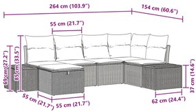 6 darabos kerti kanapészett párnákkal bézs poli rattanból