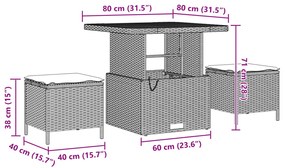 9 részes kerti kanapé készlet párnákkal Szürke Poli Rattan Akác, 3 részes kerti étkező készlet párnákkal Szürke Poli Rattan Akác